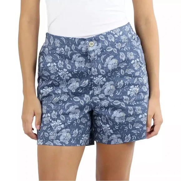 Jachs Girlfriend Women's Stretch Satin Chino Shorts Blue Floral Print Size XL - Picture 7 of 7